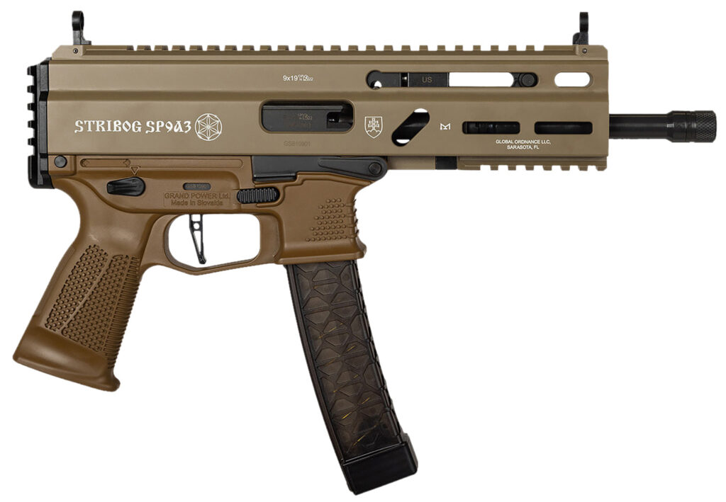 Grand Power 197892004770 SP9A3 Stribog 9mm Luger 30+1 8″ Black Threaded Barrel, M-LOK Handguard, Flat Dark Earth Aluminum Picatinny Rail Receiver, Rear Picatinny Rail, FDE Polymer Grips