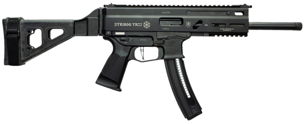 Grand Power 197892004817 TR22 Stribog 22 LR 25+1 10″ Black Threaded Barrel, Black Hardcoat Anodize Receiver w/Picatinny Rail, Black SB Tactical Brace, Black Polymer Grip, Ambidextrous