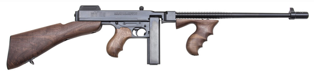 Thompson TIB50D 1927A-1 Deluxe Carbine 45 ACP Caliber with 18″ Barrel, 20+1 Capacity (Stick), 50+1 Capacity (Drum), Blued Metal Finish, American Walnut Removable Fixed Stock & Wood Grip Right Hand