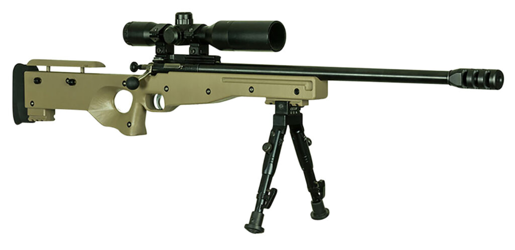 Crickett KSA2157 Precision Complete Package Youth 22 WMR 1rd 16.12″ Threaded Bull Barrel w/Muzzle Brake, Thumbhole FDE Synthetic Stock w/Adjustable Cheek Comb, 10 3/8″-11 1/8″ LOP, Includes 4×28 Comba