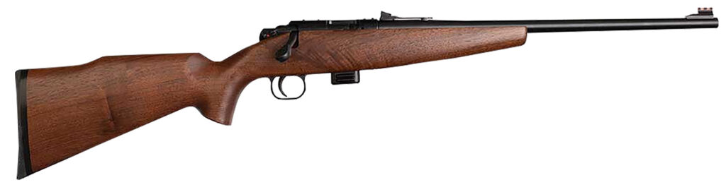 Crickett KSA20411 Model 722 Sporter Compact Youth 22 LR 7+1 16.25″ Blued Barrel & Receiver, Fixed Front/Adjustable Rear Sights, Walnut Stock w/13.5″ LOP, Rebounding Firing Pin Safety