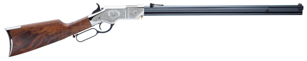 Henry H011SD Original Silver Deluxe Full Size 44-40 Win 13+1 24.50″ Blued Octagon Barrel, Engraved Nickel-Plated Steel Receiver, American Walnut Wood Stock Right Hand