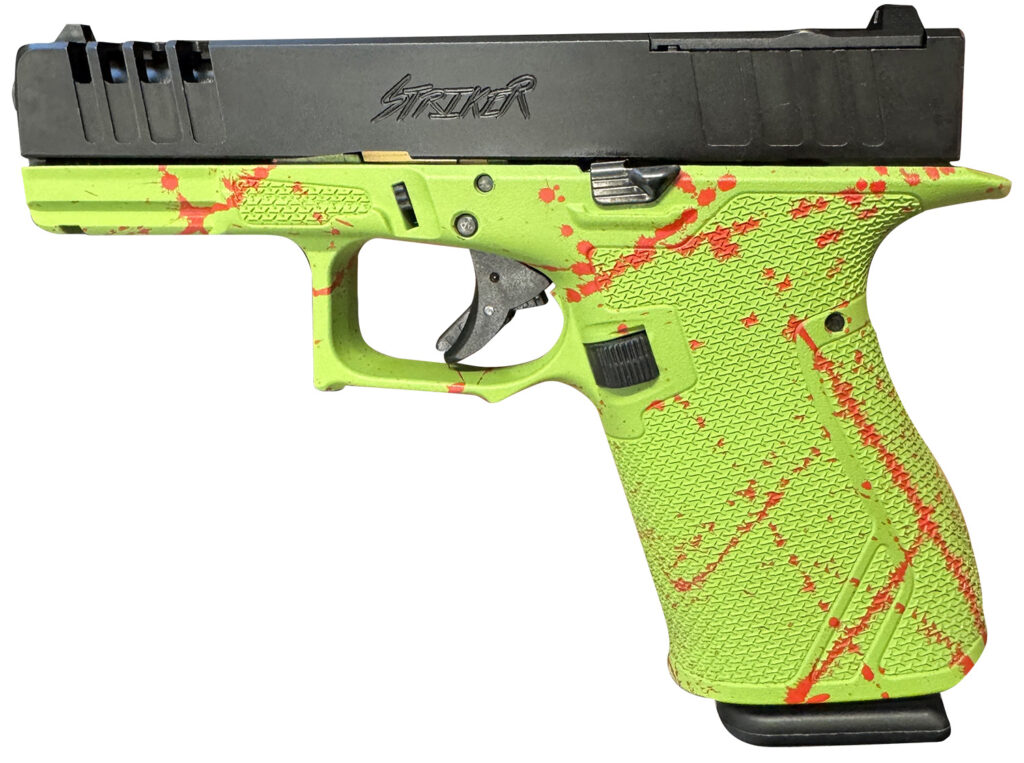 Great Lakes Firearms GL19SZOM Striker  Compact Frame 9mm Luger 15+1 4″ Black Nitride Steel Barrel, Black Cerakote Serrated w/Slide Cuts Steel Slide, Zombie Cerakote Polymer Frame & Grip, Ambidextrous