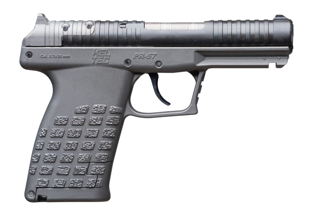 Kel-Tec PR57TNG PR-5.7  Compact Frame 5.7x28mm 20+1 4″ Stainless Steel Rotary Barrel, Black Optic Ready/Serrated Slide, Tungsten Gray Frame & Textured Grip