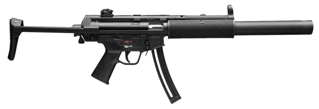 HK 81000468 MP5  Full Size 22 LR 25+1 16.10″ Black Steel Barrel. Black Retractable Black Polymer Stock & Grips