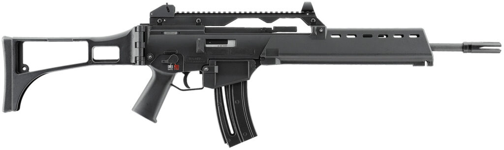 HK 81000995 G36  22 LR 10+1 18.13″ Black Barrel w/Flash Suppressor, Black Receiver w/Picatinny Rail, Black Folding Synthetic Stock, Black Polymer Grip