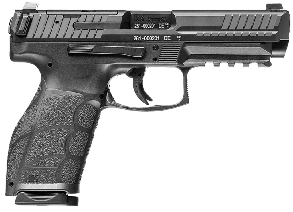 HK 81001066 VP9A1  Full Size 9mm Luger 10+1 4.53″ Barrel, Black Steel Optic Ready/Serrated Slide, Black Polymer Frame w/Picatinny Rail, Interchangeable Backstrap Grip, Ambidextrous