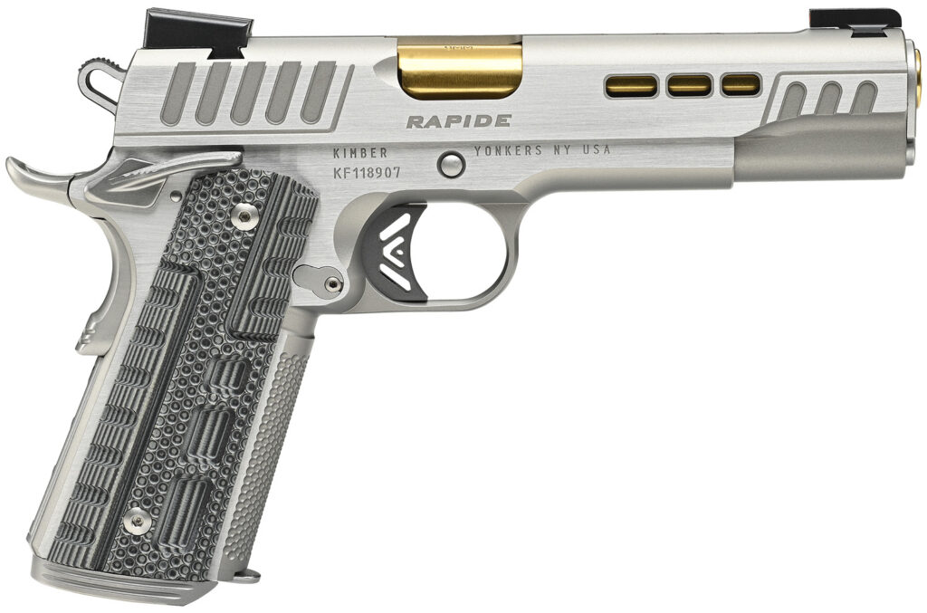 Kimber Mfg.,inc 3000420 Rapide Dawn 9mm Luger 9+1 5″ Gold TiN Stainless Steel Barrel, Lightening Cut/Serrated Stainless Steel Slide, Stainless Steel Frame w/Beavertail, Black & Gray G10 Grip