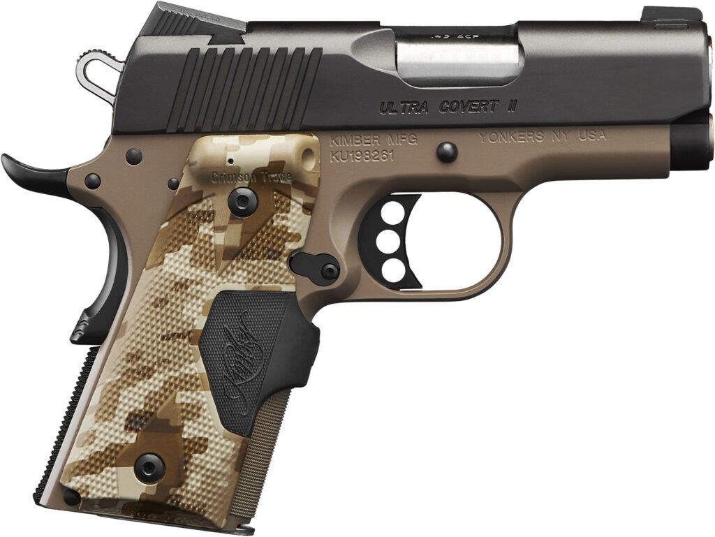 Kimber Mfg.,inc 3200167CA Ultra Covert II (CA) 45 ACP 7+1 3″ Matte Black Steel Slide Dark Earth KimPro II Digital Camo w/ Kimber Logo Grip