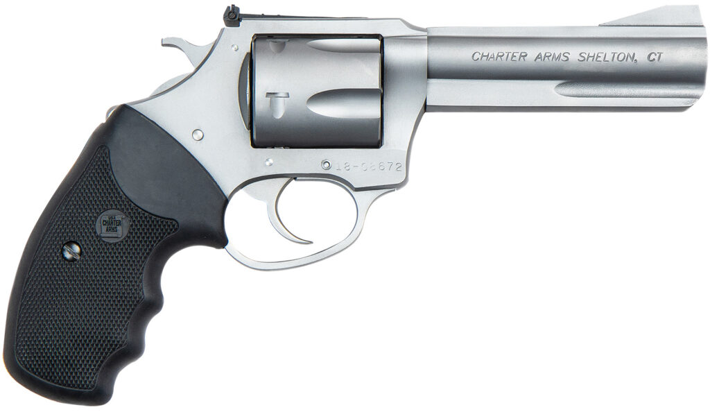 Charter Arms 73542 Mag Pug Target Large 357 Mag, 5 Shot 4.20″ Matte Stainless Steel Barrel, Cylinder & Frame w/Black Finger Grooved Rubber Grip