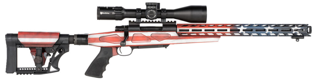 Howa HFLG65C16 M1500 APC Chassis Gen2 6.5 Creedmoor 10+1 16.25″ Barrel, American Flag Cerakote Receiver, American Flag 6 Position Luth-AR MBA-4 with Aluminum Chassis Stock, Black Polymer Grip