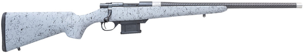 Howa HCE6ARCGRY 1500 Carbon Elevate 6mm ARC 20″ Carbon Fiber Wrapped Threaded Barrel, Black Drilled & Tapped Steel Receiver, Fixed Stocky’s Gray w/Black Webbing Synthetic Stock, Right Hand