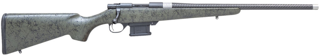 Howa HCE6ARCGRN 1500 Carbon Elevate 6mm ARC 20″ Carbon Fiber Wrapped Threaded Barrel, Black Drilled & Tapped Steel Receiver, Fixed Stocky’s OD Green w/Black Webbing Synthetic Stock, Right Hand