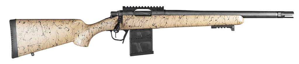 Christensen Arms 8010612100 Ridgeline Scout Full Size 6.5 Creedmoor 4+1, 16″ Black Nitride Steel Threaded Barrel, Black Nitride Aluminum Receiver, Tan w/Black Webbing Fixed Sporter Stock