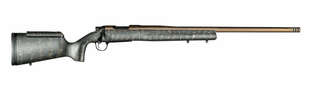 Christensen Arms 8010201700 Mesa Long Range 300 PRC 3+1 26″ Threaded Barrel, Burnt Bronze Cerakote, Green with Black/Tan Webbing Stock