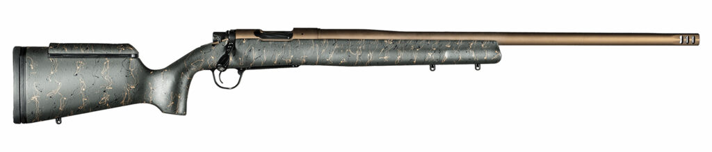 Christensen Arms 8010200601 Mesa Long Range 6.5 Creedmoor 4+1 16.25″ Burnt Bronze Cerakote Threaded Barrel & Steel Drilled & Tapped Receiver, Green w/Black/Tan Webbing Adj Cheek Riser Polymer Stock