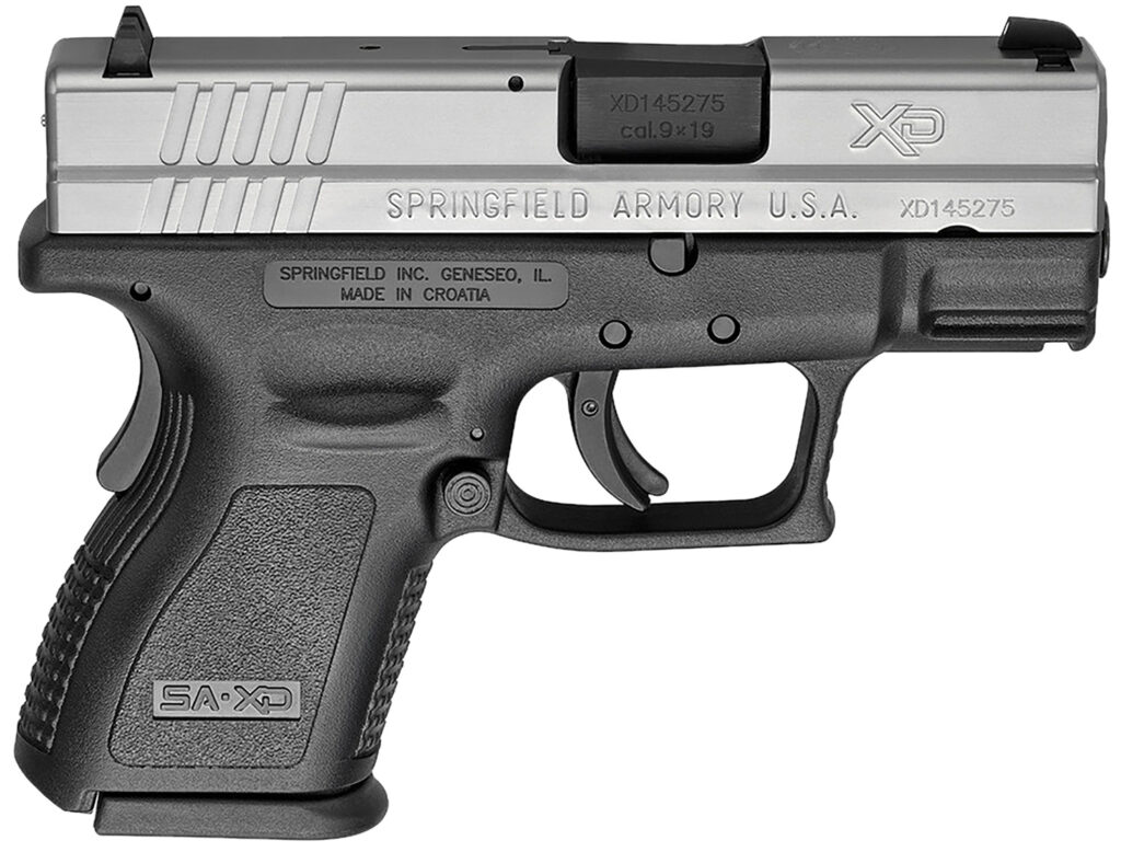 Springfield Armory XD9821 XD *CA Compliant Sub-Compact Frame 9mm Luger 10+1, 3″ Black Melonite Steel Barrel, Serrated Stainless Steel Slide, Black Polymer Frame w/Picatinny Rail