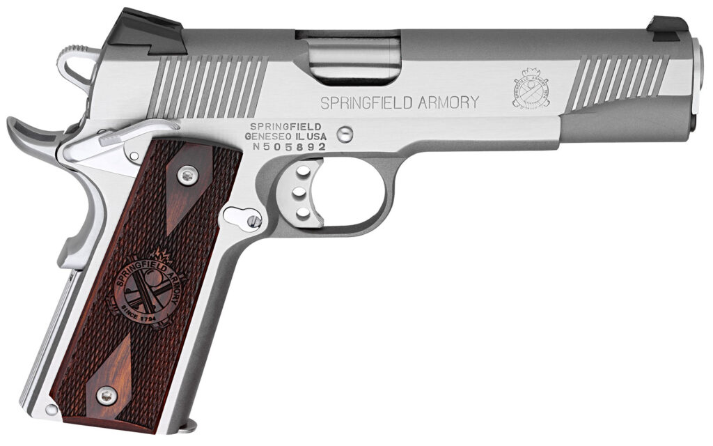 Springfield Armory PX9151LCA 1911 Loaded *CA Compliant 45 ACP 7+1 5″ Stainless Match Grade Barrel, Serrated Slide & Frame w/Beavertail, Crossed Cannon Cocobolo Grip