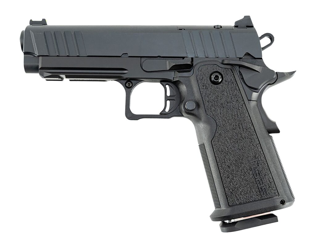 Tisas Arms 12500018 1911 DS Carry 9mm Luger 17+1 4.25″ Black Cerakote Carbon Steel Serrated Slide, Black Cerakote Carbon Steel Frame w/Accessory Rail & Beavertail, Polymer Grip