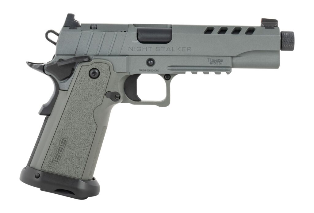 Tisas Arms 12500006 1911 Night Stalker 9mm Luger 17+1 5.30″ Threaded Barrel, Gray Cerakote Carbon Steel Optic Cut/Serrated Slide & Frame w/Picatinny Rail, Polymer Grip