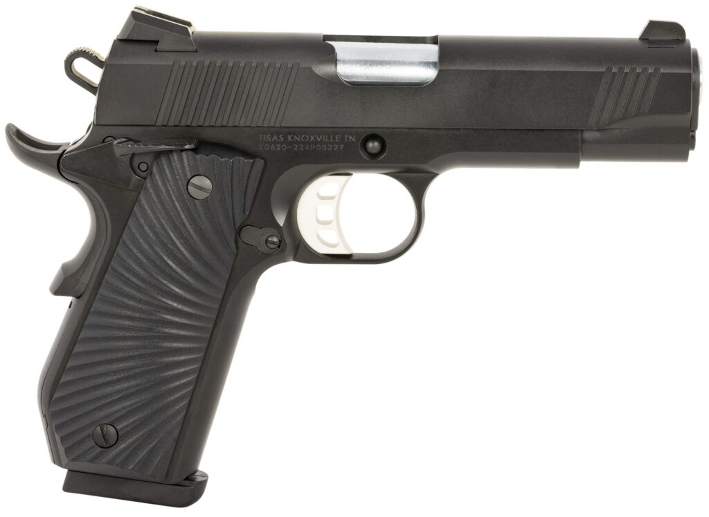 Tisas Arms 10100102 1911  Carry 45 ACP 8+1 4.25″ Stainless Barrel, Black Cerakote Carbon Steel Serrated Slide, Black Cerakote Carbon Steel Frame, Black G10 Starburst Grip