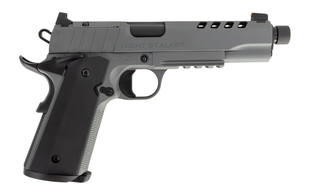 Tisas Arms 10100556 1911 Night Stalker SF 45 ACP 8+1 5.11″ Black Threaded Barrel, Gray Cerakote Carbon Steel Lightening Cut/Serrated Slide, Gray Cerakote Carbon Steel Frame w/Beavertail & Picatinny Ra