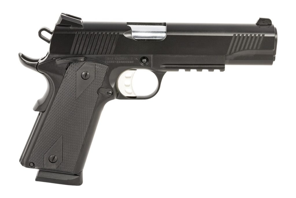 Tisas Arms 10100529 1911 Duty 45 ACP 8+1 5″ Stainless Steel Barrel, Black Carbon Steel Serrated Slide & Frame w/Picatinny Rail, Black Rubber Grip