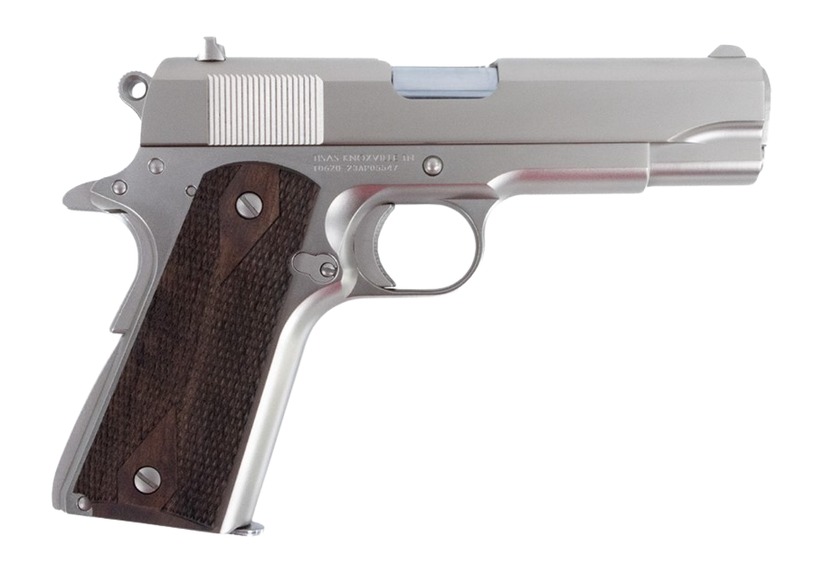 Tisas Arms 10100117 1911 A1 Tank Commander 9mm Luger 9+1 4.25″ Stainless Steel Barrel, Nickel Carbon Steel Serrated Slide & Frame w/Beavertail, Walnut Grip