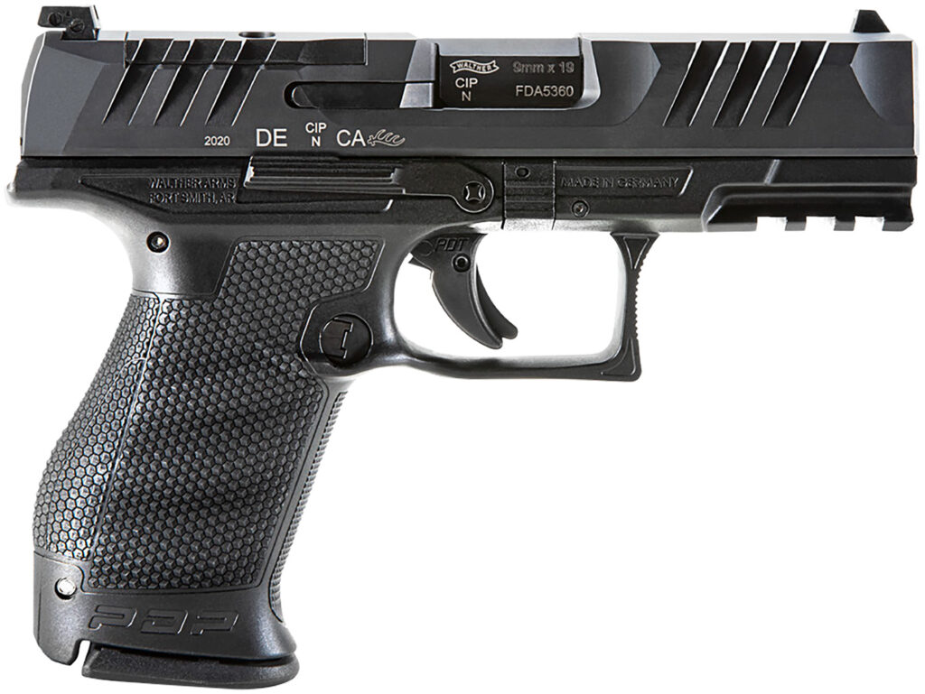 Walther Arms 2854686 PDP  Compact Frame 9mm Luger 10+1 4″ Black Steel Barrel, Black Optic Ready/Serrated Steel Slide, Black Polymer Frame w/Picatinny Rail, Textured Polymer Grip, Ambidextrous