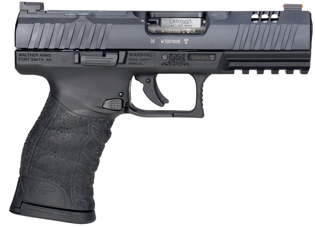 Walther Arms 5220300 WMP Optic Ready 22 WMR 15+1 4.50″ Stainless Steel Barrel, Black Optic Ready/Serrated Slide, Black Polymer Frame w/Picatinny Rail, Black Polymer Grip, Ambidextrous