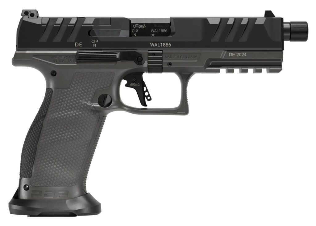 Walther Arms 2871971 PDP Pro SD Full Size 9mm Luger 10+1 5.10″ Black Threaded Barrel, Black Optic Ready/Serrated Slide, Tungsten Gray Polymer Frame w/Picatinny Rail, Textured Polymer Grip