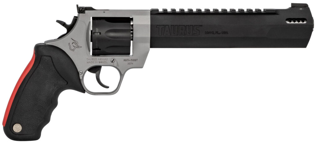 Taurus 2357085RH Raging Hunter  357 Mag 7rd 8.38″ Matte Black Oxide Cylinder & Barrel Matte Stainless Steel Frame Black Rubber with Integrated Red Cushion Insert Grip