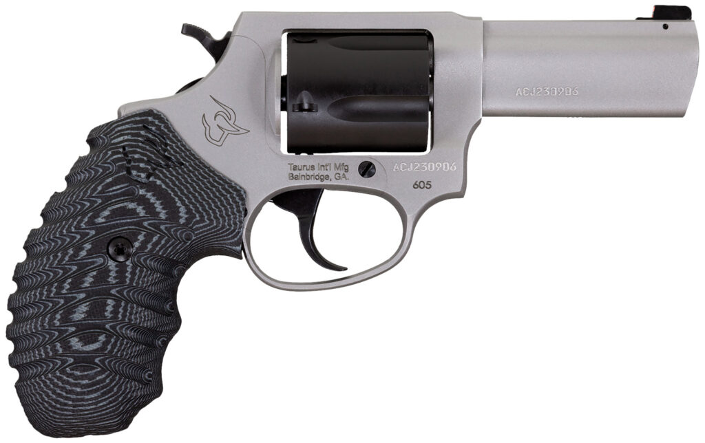 Taurus 260535NSVZ Defender 605  SA/DA 357 Mag/38 Special +P 5rd 3″ Matte Stainless Steel Barrel, Matte Black Cylinder, Matte Finish Stainless Steel Frame, Black/Gray VZ Grip, Night Front Sight