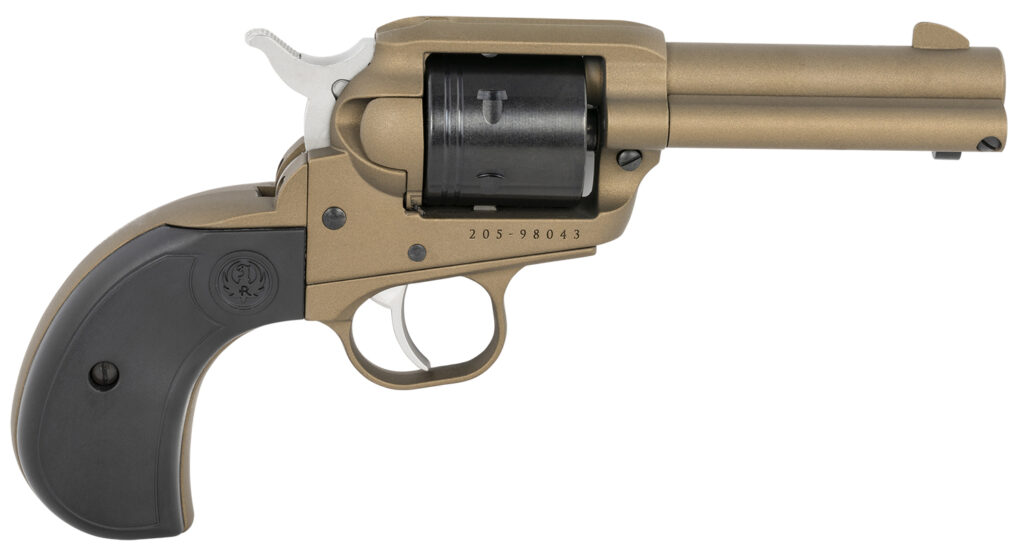 Ruger 2017 Wrangler  22 LR 6 Shot 3.75″ Burnt Bronze Cerakote Steel Barrel, Burnt Bronze Cerakote Aluminum Frame, Black Cerakote Cylinder, Black Birdshead Grip, Exposed Hammer