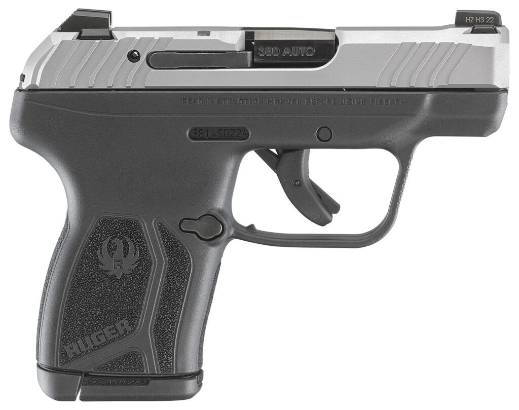 Ruger 13744 LCP Max  Compact 380 ACP 10+1 2.80″ Black Oxide Steel Barrel, Matte Stainless Serrated Slide, Black Polymer Frame w/Serrated Trigger Guard w/Black Nylon Grip