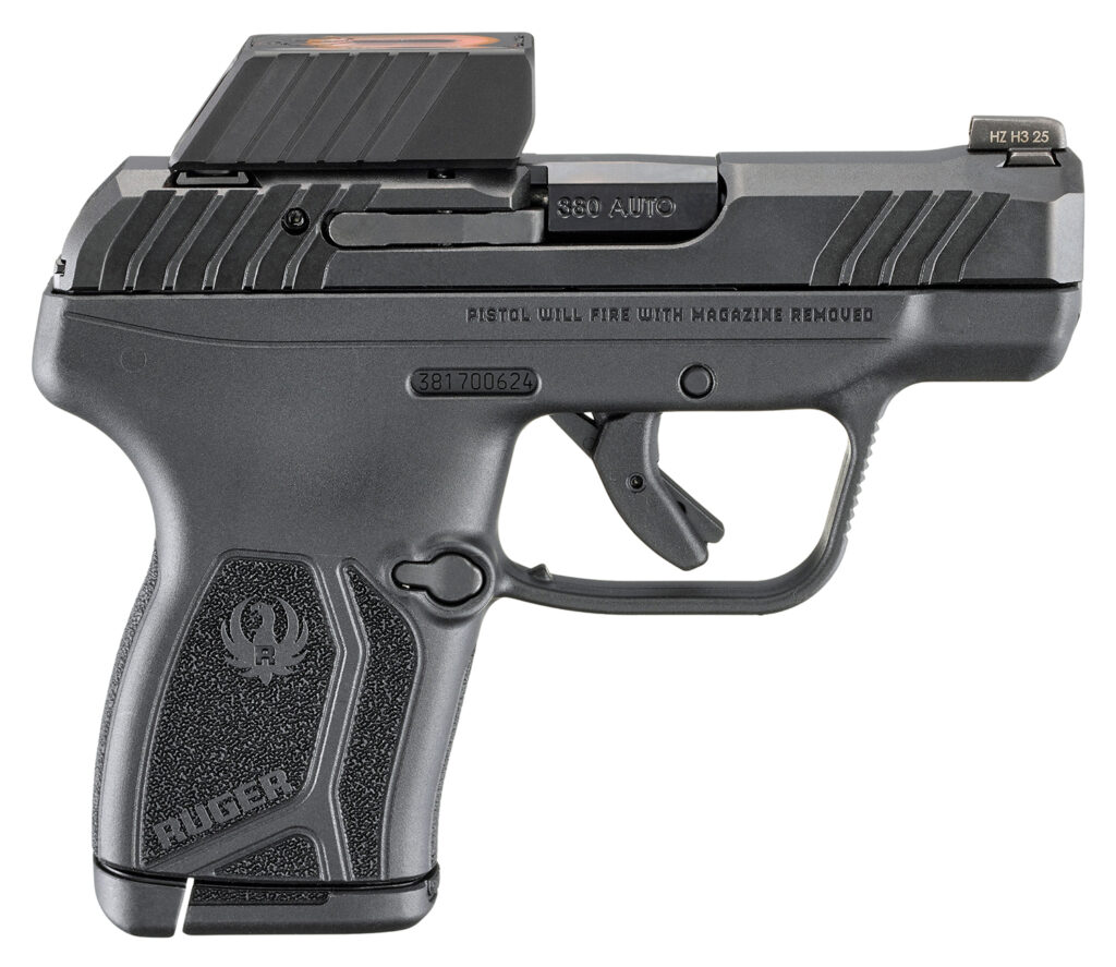 Ruger 13758 LCP Max Compact Frame 380 ACP 10+1 2.80″ Black Nitride Barrel, Black Nitride Alloy Steel Serrated Slide, Black Polymer Frame Textured Grip, Ruger ReadyDot Reflex Sight