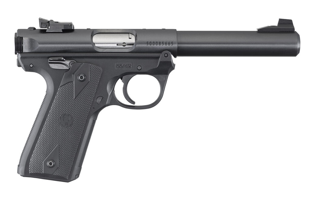 Ruger 40107 Mark IV 22/45 22 LR 10+1 5.50″ Bull Barrel, Blued Steel Slide & Frame, Checkered 1911-Style Panel Grip