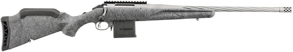 Ruger 46908 American II  Full Size 204 Ruger 10+1 20″ Gun Metal Gray Cerakote Spiral Fluted Threaded Barrel & Alloy Steel Receiver w/Picatinny Rail, Gray Splatter Adj LOP Synthetic Stock