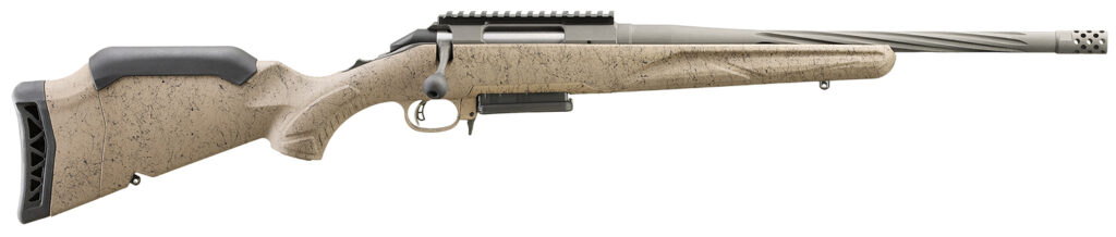 Ruger 46928 American II Ranch Full Size 6.5 Creedmoor 3+1 16.10″ Cobalt Cerakote Spiral Threaded Barrel, Picatinny Rail Steel Receiver, Flat Dark Earth Splatter Adj Comb Synthetic Stock
