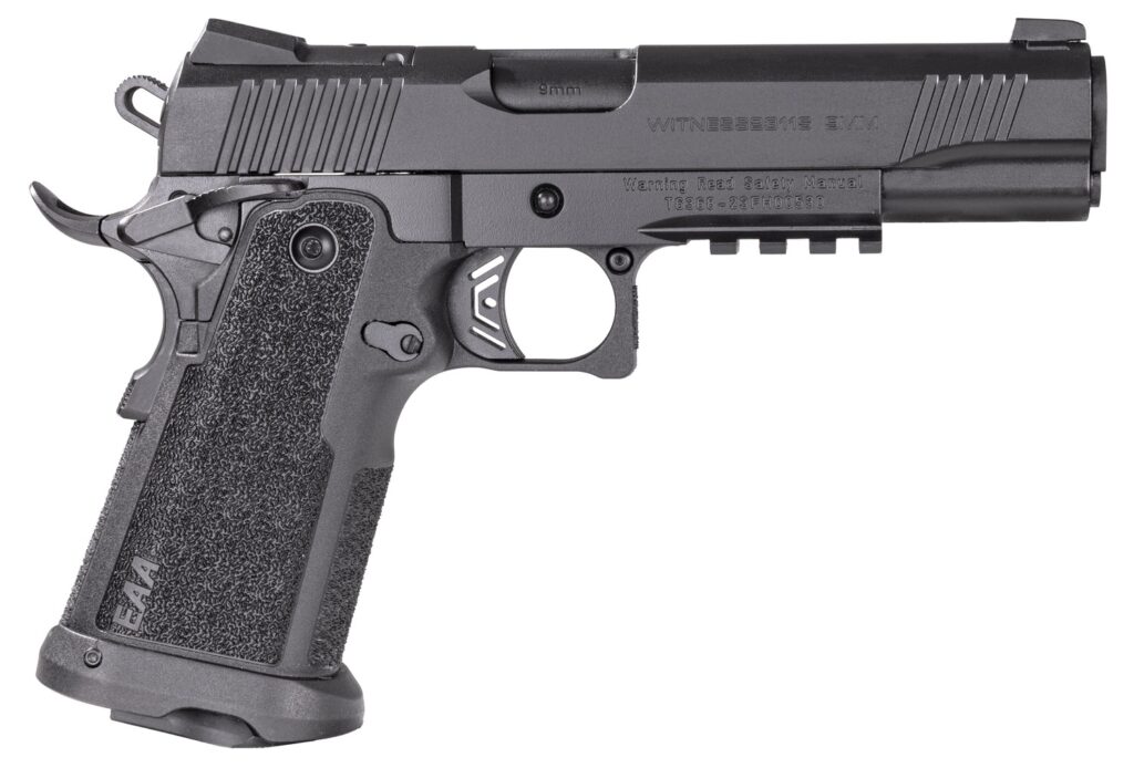 Girsan 395020 Witness2311  9mm Luger 17+1 5″ Black Steel Barrel, Black Optic Ready/Serrated Steel Slide, Black Polymer Frame w/Beavertail & Picatinny Rail, Black Checkered Polymer Grip, Ambidextrous
