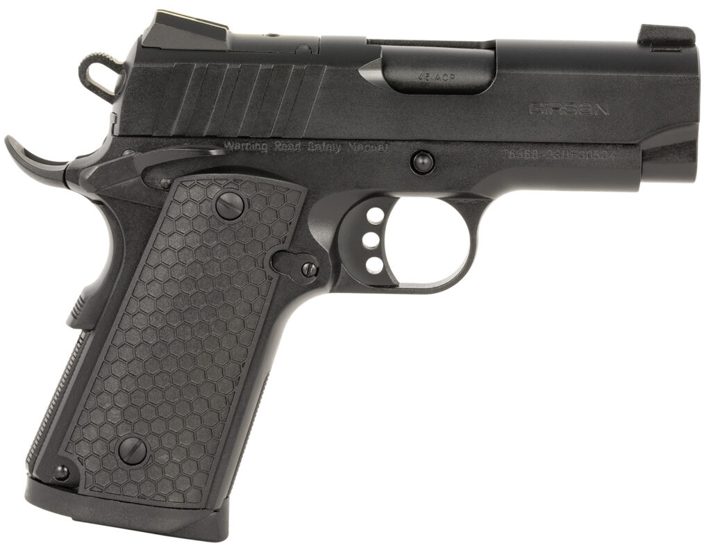 EAA GIRSAN 391041 MC1911 SC Influencer Sub-Compact 45 ACP 6+1 3.40″ Blued Steel Barrel, Black Cerakote Optic Ready/Serrated Steel Slide & Frame w/Picatinny Rail & Beavertail, Gray Polymer Grip