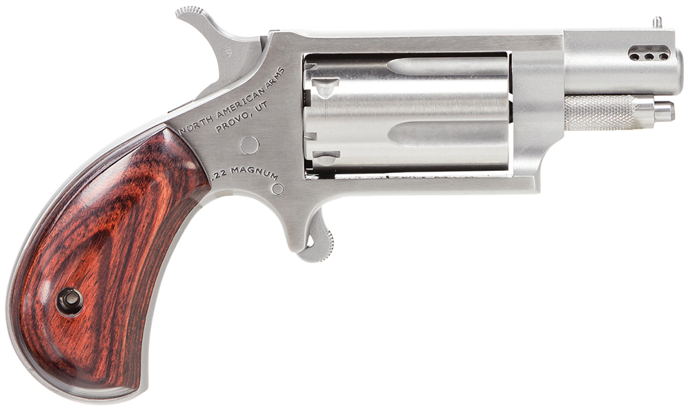 North American Arms 22MSP Mini-Revolver  22 WMR 5 Shot 1.13″ Stainless Steel Ported Barrel, Frame & Cylinder, Rosewood Birdshead Grip, Exposed Hammer