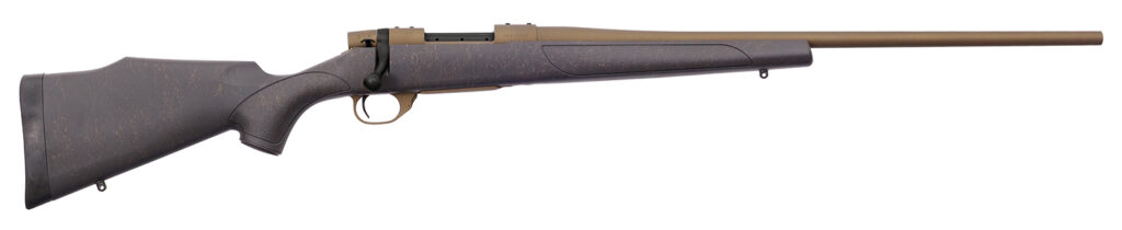 Weatherby VWB65PPR4T Vanguard Weatherguard 6.5 PRC 3+1 24″ Barrel, Burnt Bronze Cerakote Metal Finish, Bronze Webbed Black Fixed Monte Carlo Stock