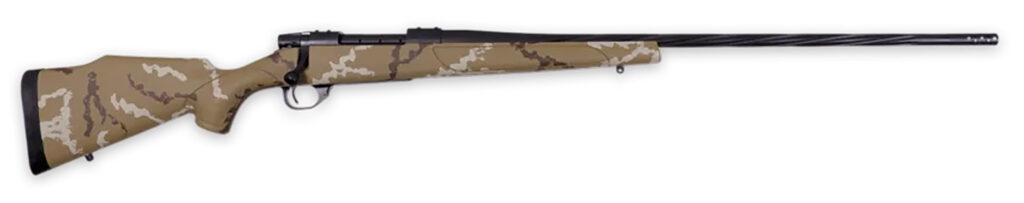Weatherby VHH222RR6B Vanguard Outfitter 22-250 Rem 5+1 24″ Threaded/Spiral Fluted, Graphite Black Barrel/Rec, Tan with Brown & White Sponge Synthetic Stock, Accubrake Muzzle Brake, Adj. Trigger