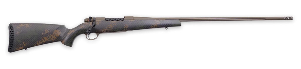 Weatherby MBC20N300PR8B Mark V Backcountry 2.0 300 PRC 3+1 28″ Patriot Brown Cerakote Fluted Barrel/Peak 44 Blacktooth Carbon Fiber w/ Dark Green/Brown Sponge Stock