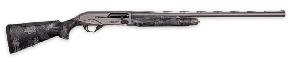 Weatherby XST1228MAG Sorix  Full Size 12 Gauge Semi-Auto 3″ 2+1 28″ Gray Cerakote Vent Rib Barrel & Drilled & Tapped Steel Receiver, Storm Camo Synthetic Stock w/Adj Shim, Ambidextrous
