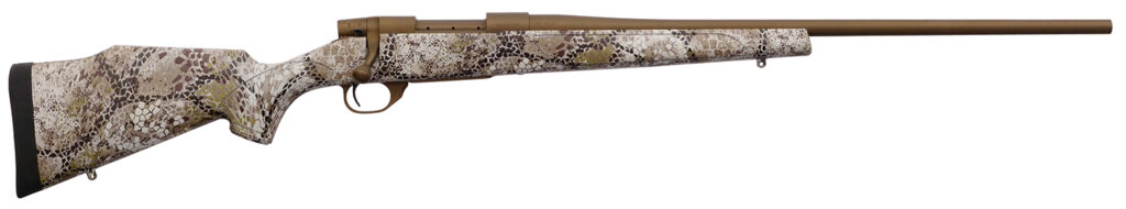 Weatherby VAP222RR4T Vanguard Badlands 22-250 Rem 5+1 24″  Burnt Bronze Cerakote #2 Threaded Barrel, Drilled & Tapped Steel Receiver, Badlands Approach Camo Monte Carlo w/Raised Comb Synthetic Stock