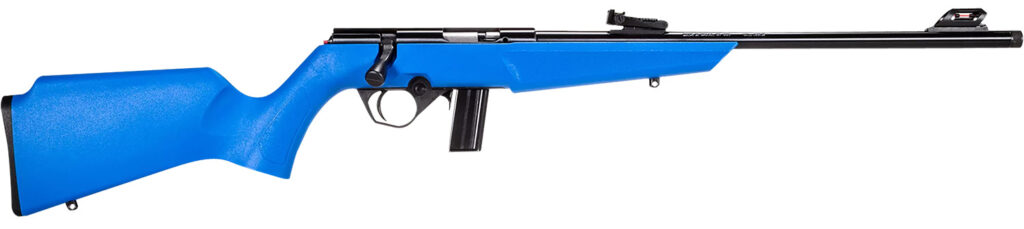 Rossi  RB22  Compact 22 LR 10+1, 16″ Matte Black Button Rifled Free Floating Steel Barrel, Matte Black Stainless Steel Receiver, Blue Monte Carlo Stock, Right Hand