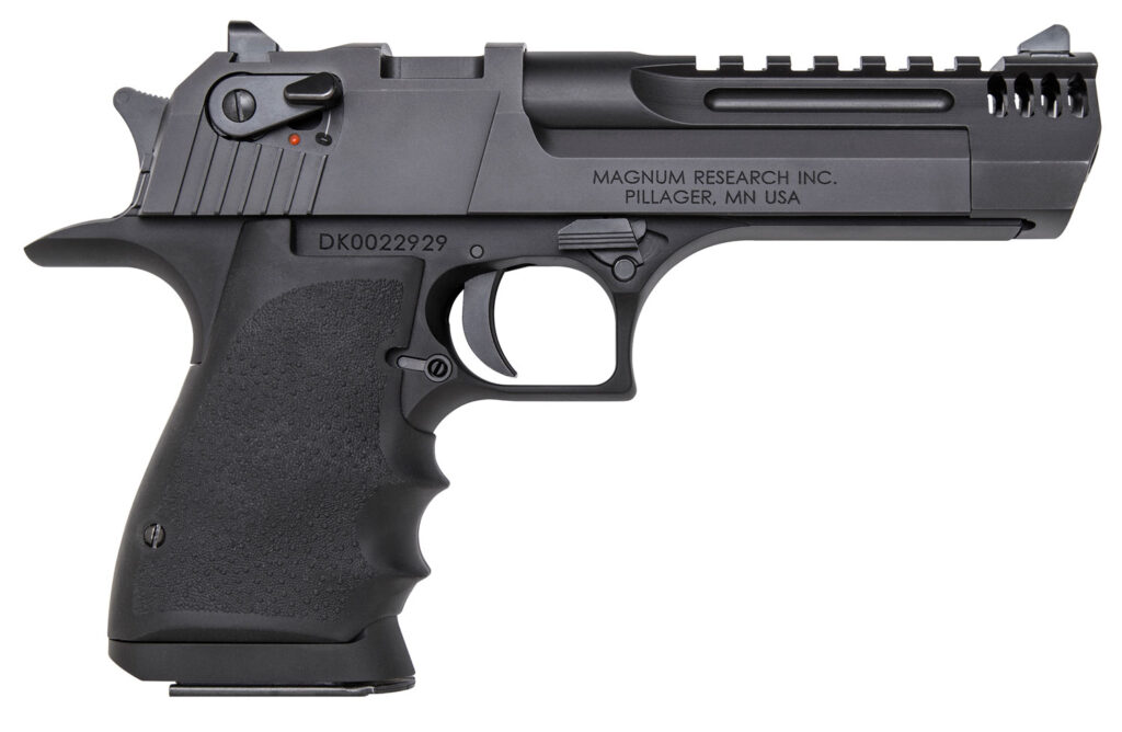 Magnum Research DE357L5IMB Desert Eagle L5 357 Mag 5″ with Muzzle Brake 9+1 Black Hardcoat Anodized Aluminum Frame Black Carbon Steel Slide Black Hogue Wraparound Rubber Grip
