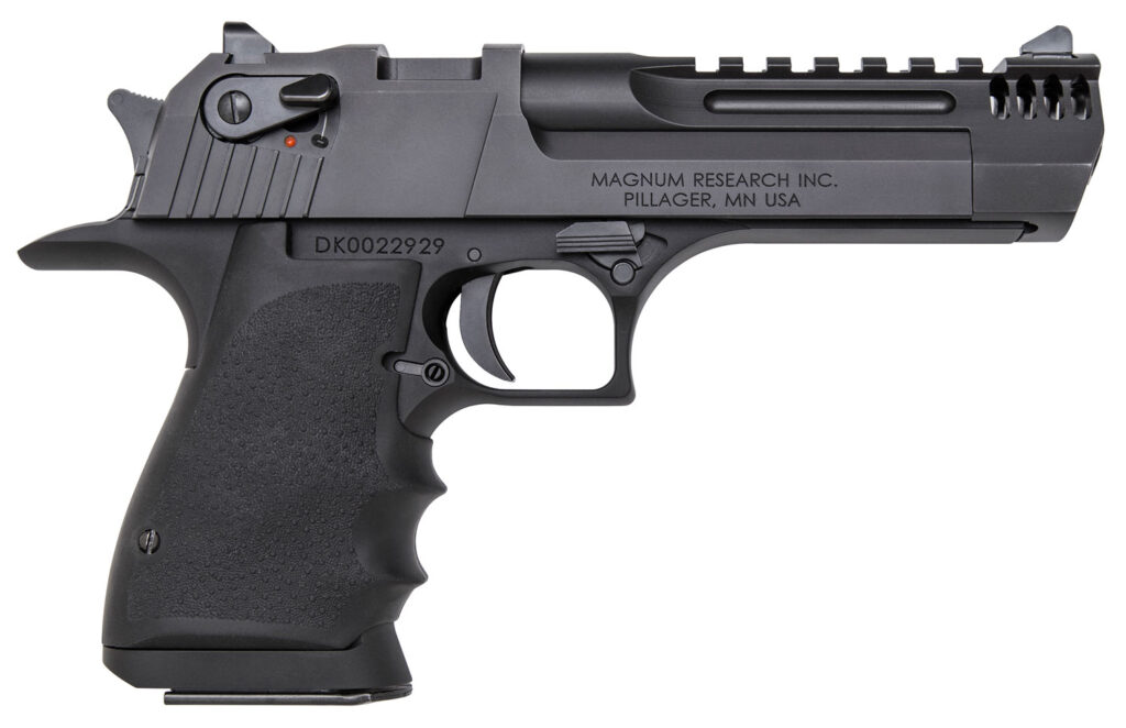 Magnum Research DE50L5IMB Desert Eagle L5 50 AE 5″ with Muzzle Brake 7+1 Black Hardcoat Anodized Aluminum Frame Black Carbon Steel Slide Black Hogue Wraparound Rubber Grip